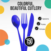 Dark Blue Cutlery Combo Set - 50 Forks 50 Spoons And 50 Knives